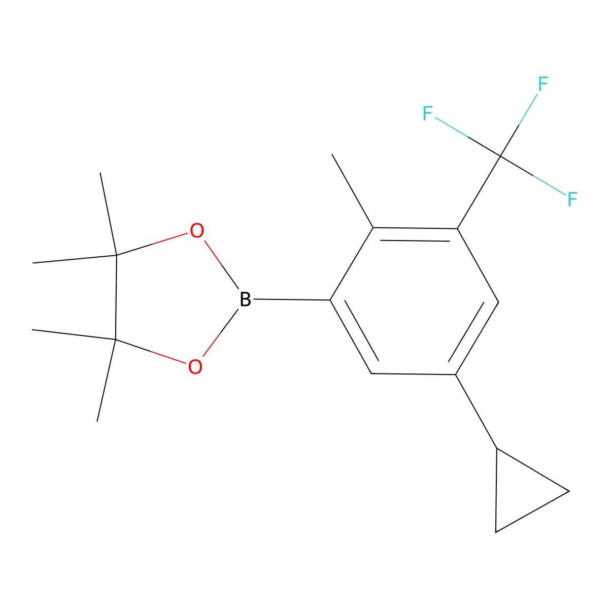2-Methyl-3-trifluoromethyl-5-cyclopropylphenylboronic acid pinacol ester molecular structure, CAS 2223034-87-3