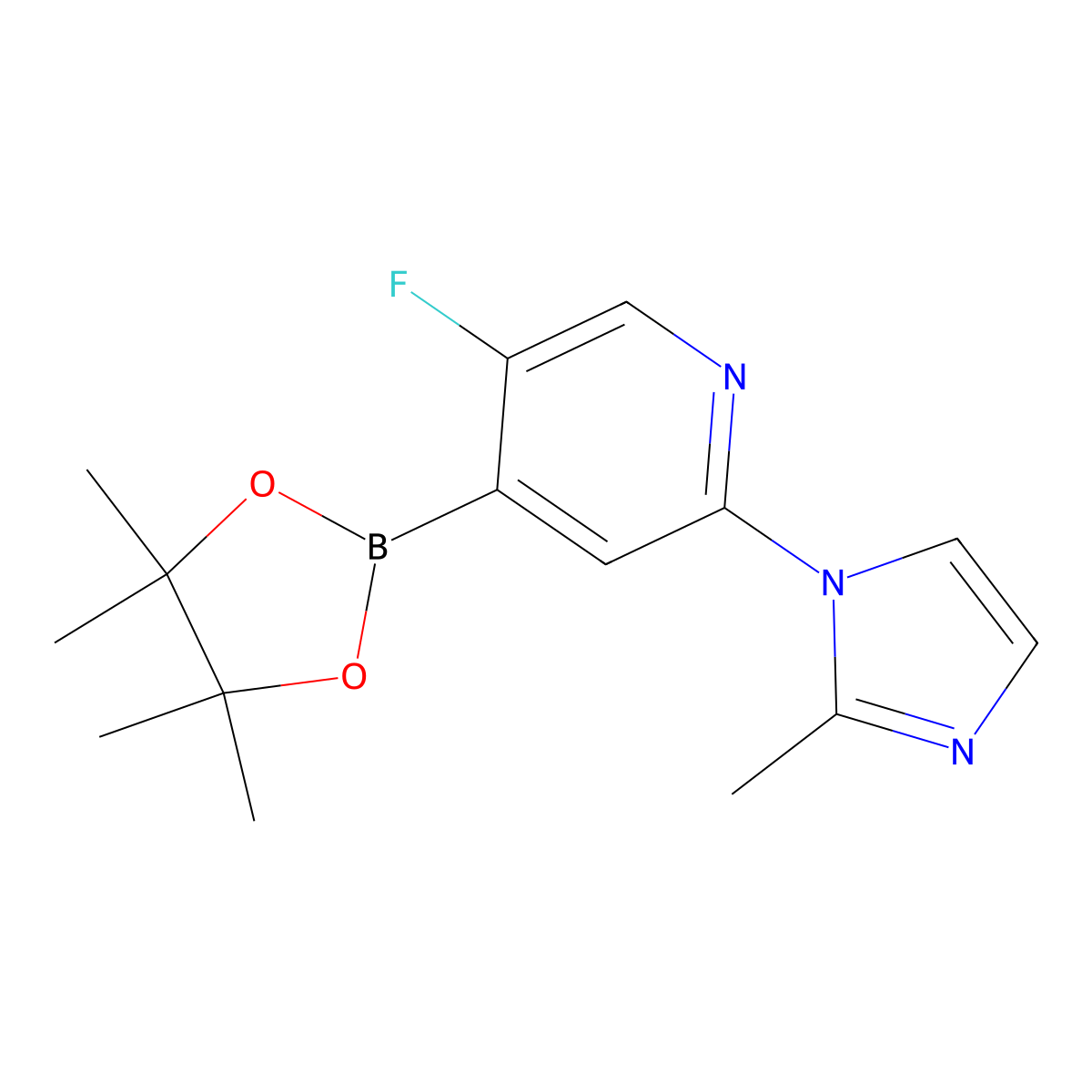 5-Fluoro-2-(2-methylimidazol-1-yl)pyridine-4-boronic acid pinacol ester molecular structure, CAS 2223034-88-4