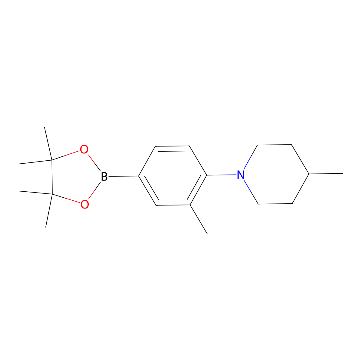 3-Methyl-4-(4-methylpiperidin-1-yl)phenylboronic acid pinacol ester molecular structure, CAS 2223035-02-5