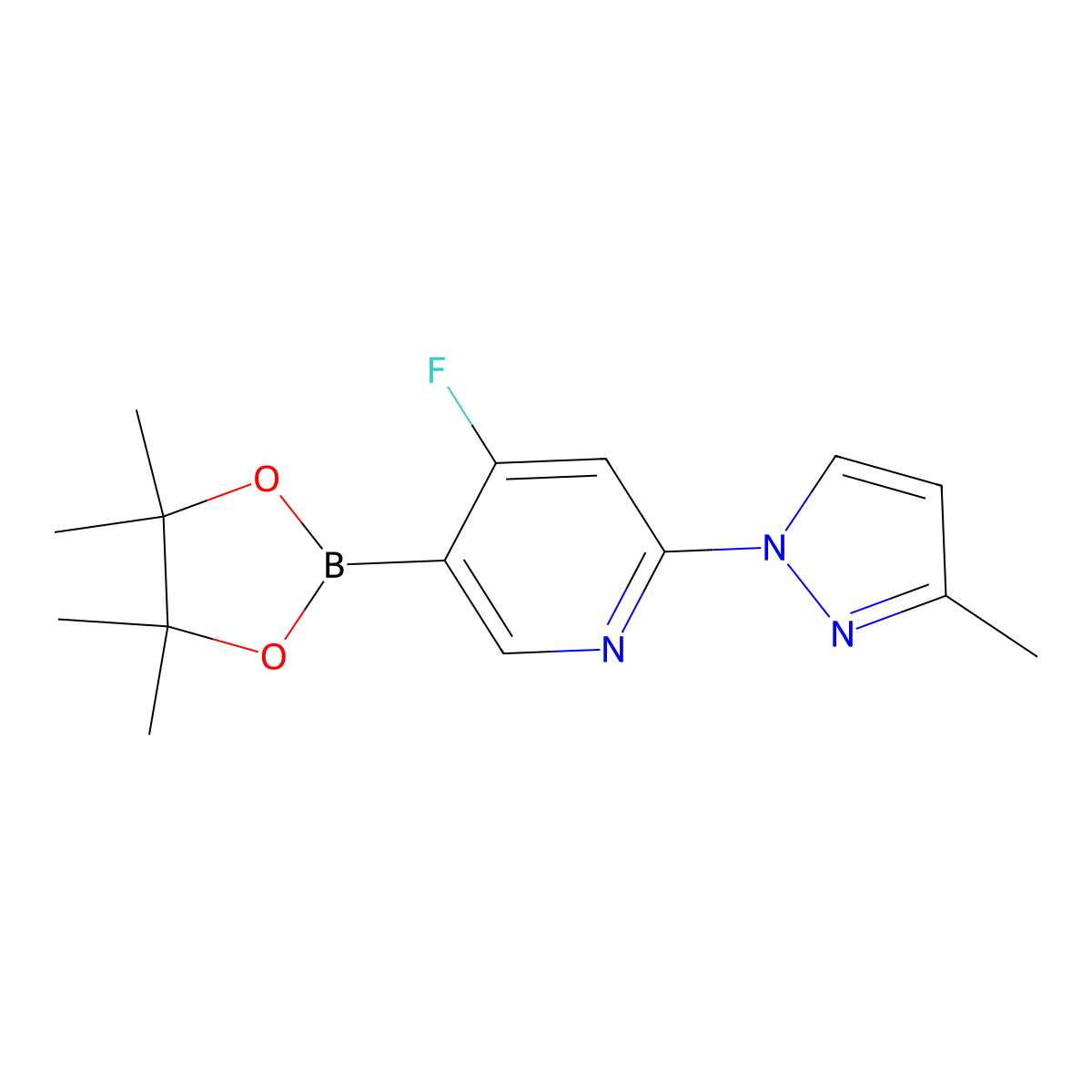 4-Fluoro-2-(3-methyl-1H-pyrazol-1-yl)pyridine-5-boronic acid pinacol ester molecular structure, CAS 2223035-08-1