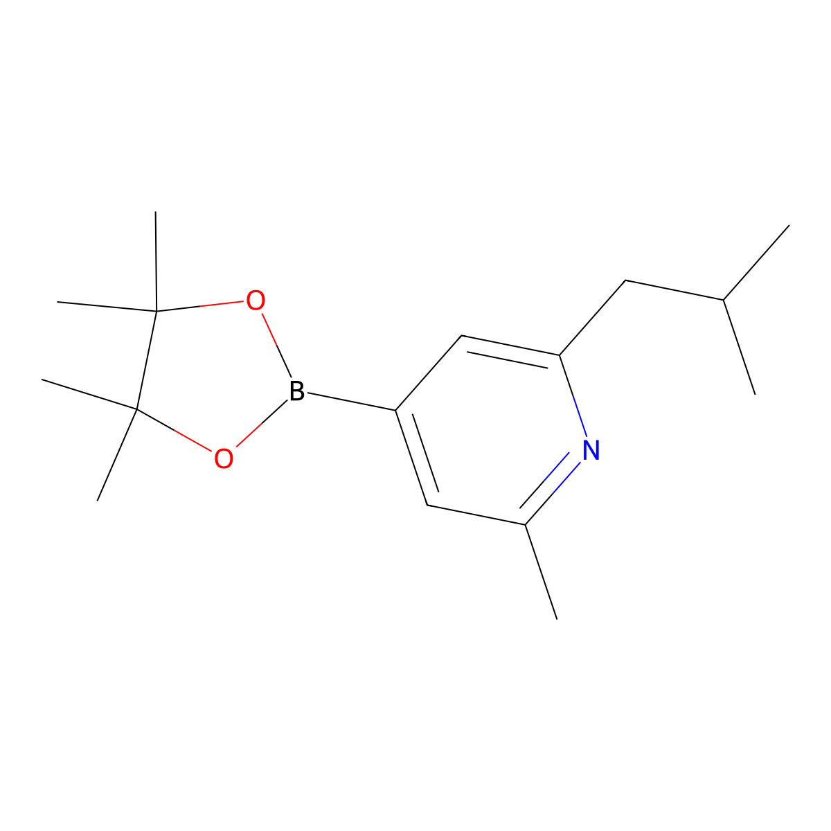 2-Methyl-6-(iso-butyl)pyridine-4-boronic acid pinacol ester molecular structure, CAS 2223035-09-2