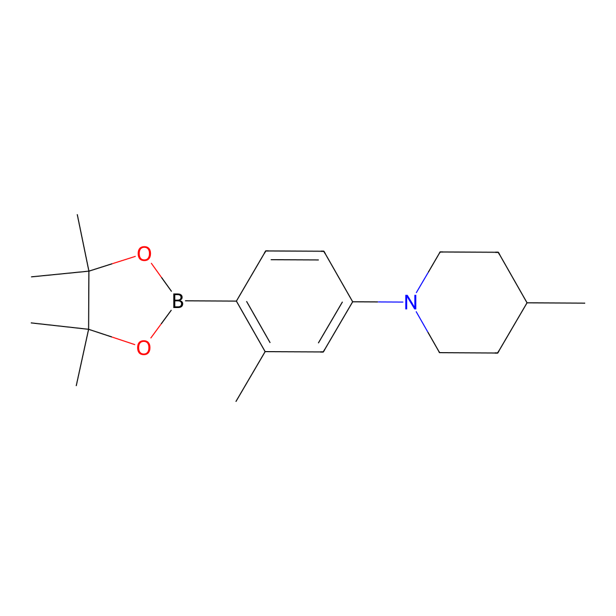 2-Methyl-4-(4-methylpiperidin-1-yl)phenylboronic acid pinacol ester molecular structure, CAS 2223035-14-9