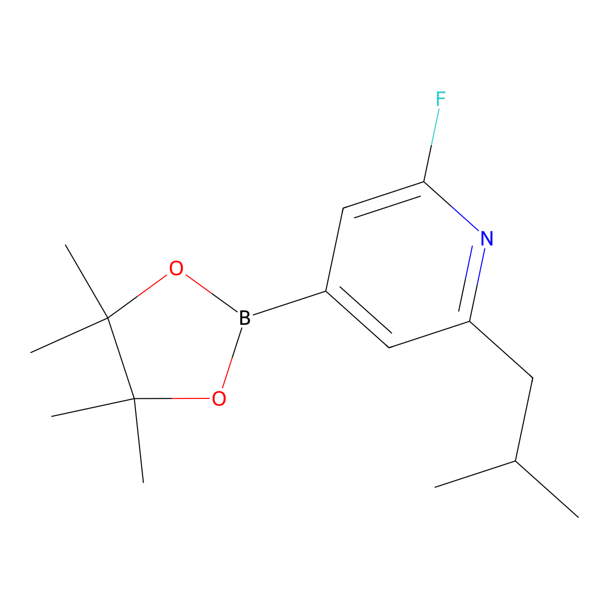 2-Fluoro-6-isobutyl-4-(4,4,5,5-tetramethyl-1,3,2-dioxaborolan-2-yl)pyridine molecular structure, CAS 2223035-16-1