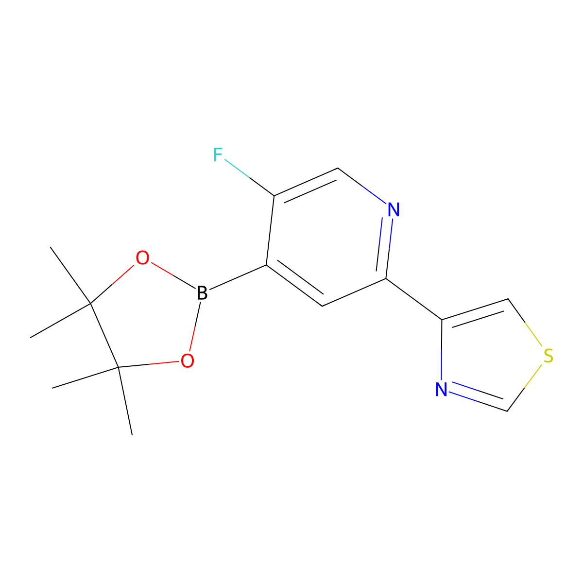 5-Fluoro-2-(thiazol-4-yl)pyridine-4-boronic acid pinacol ester molecular structure, CAS 2223035-19-4