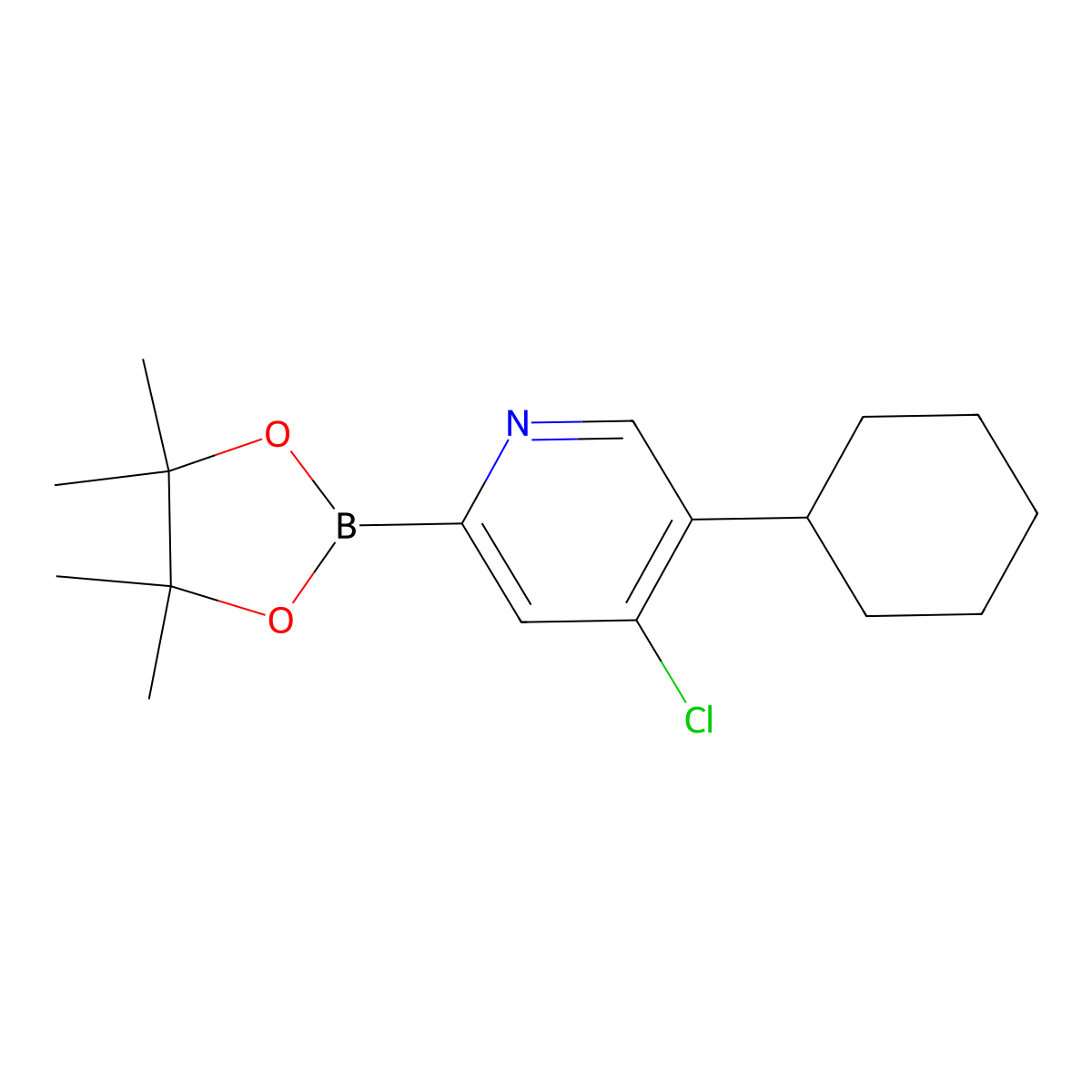 4-Chloro-5-(cyclohexyl)pyridine-2-boronic acid pinacol ester molecular structure, CAS 2223035-27-4