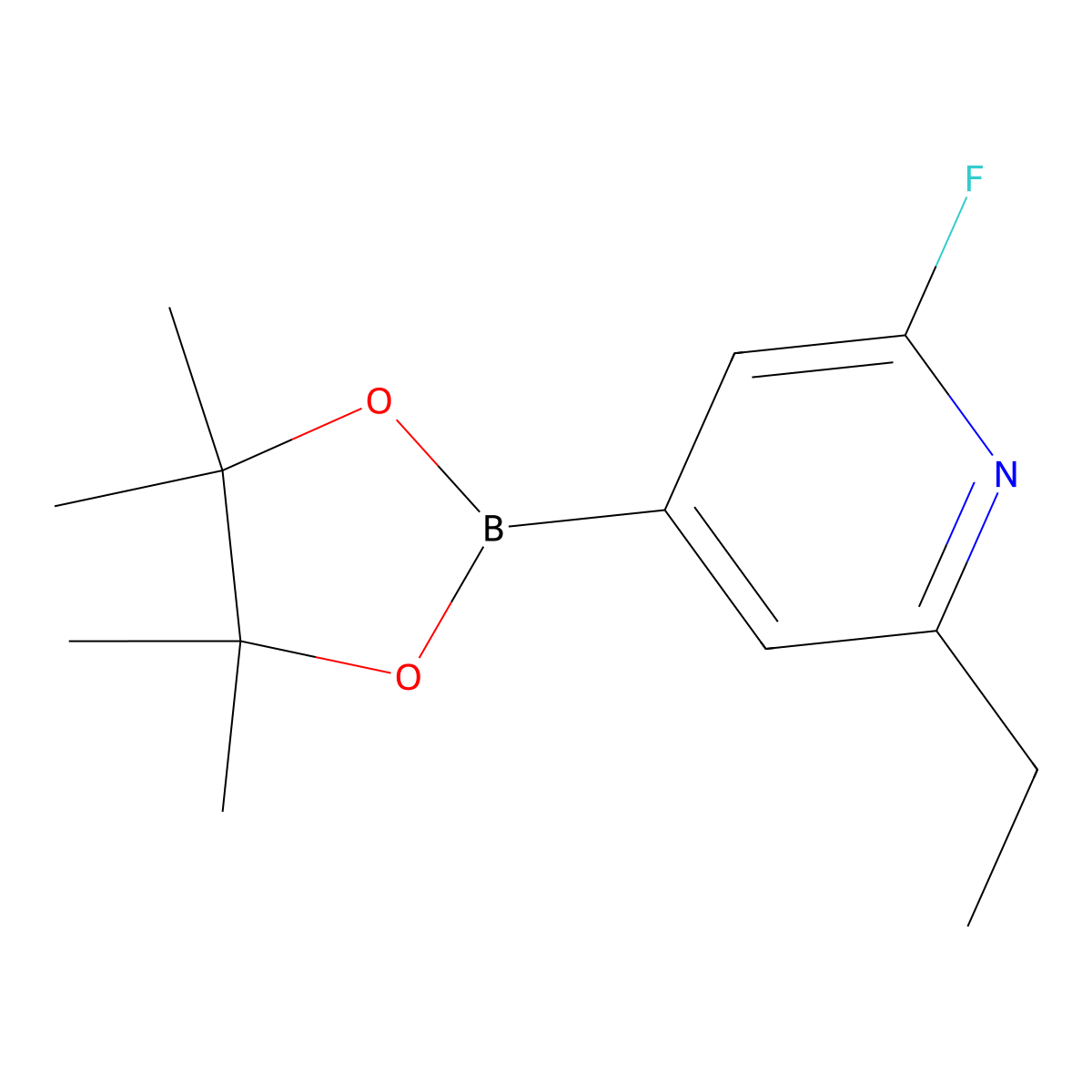 2-Ethyl-6-fluoro-4-(tetramethyl-1,3,2-dioxaborolan-2-yl)pyridine molecular structure, CAS 2223035-29-6