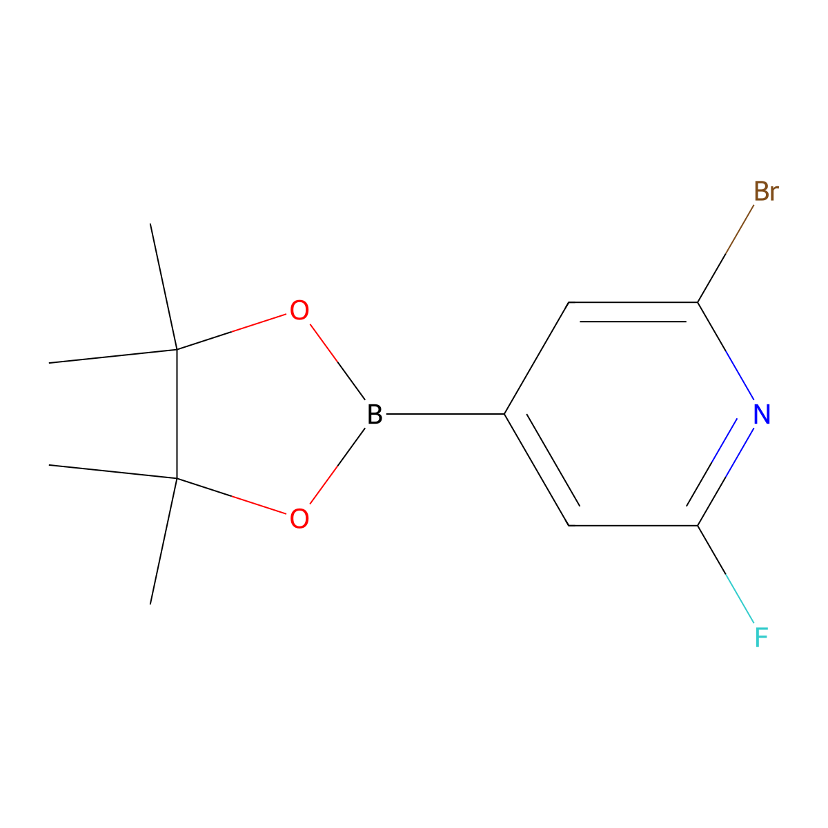 2-Bromo-6-fluoro-4-(4,4,5,5-tetramethyl-1,3,2-dioxaborolan-2-YL)pyridine molecular structure, CAS 2223035-36-5