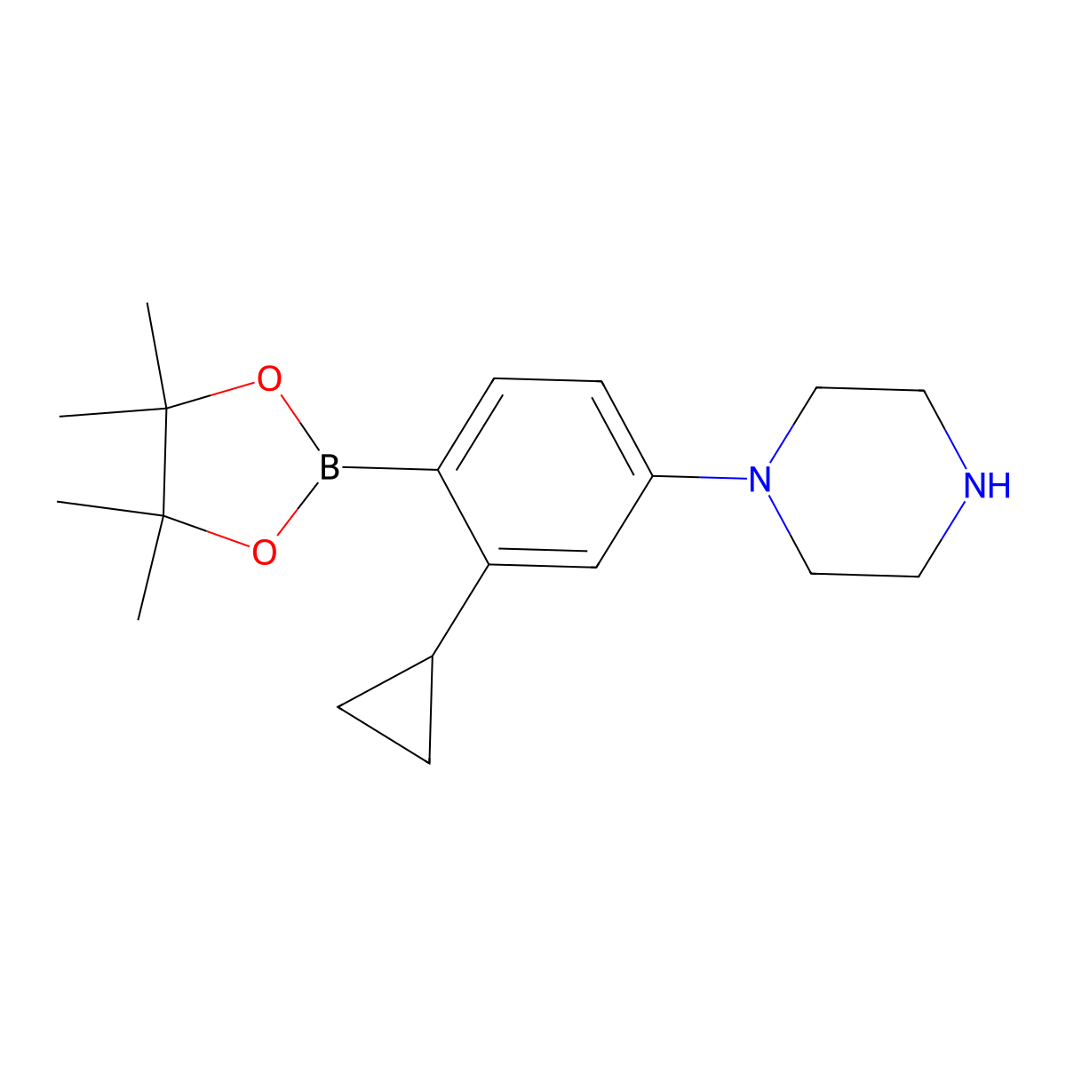 1-(3-Cyclopropyl-4-(4,4,5,5-tetramethyl-1,3,2-dioxaborolan-2-yl)phenyl)piperazine molecular structure, CAS 2223035-39-8