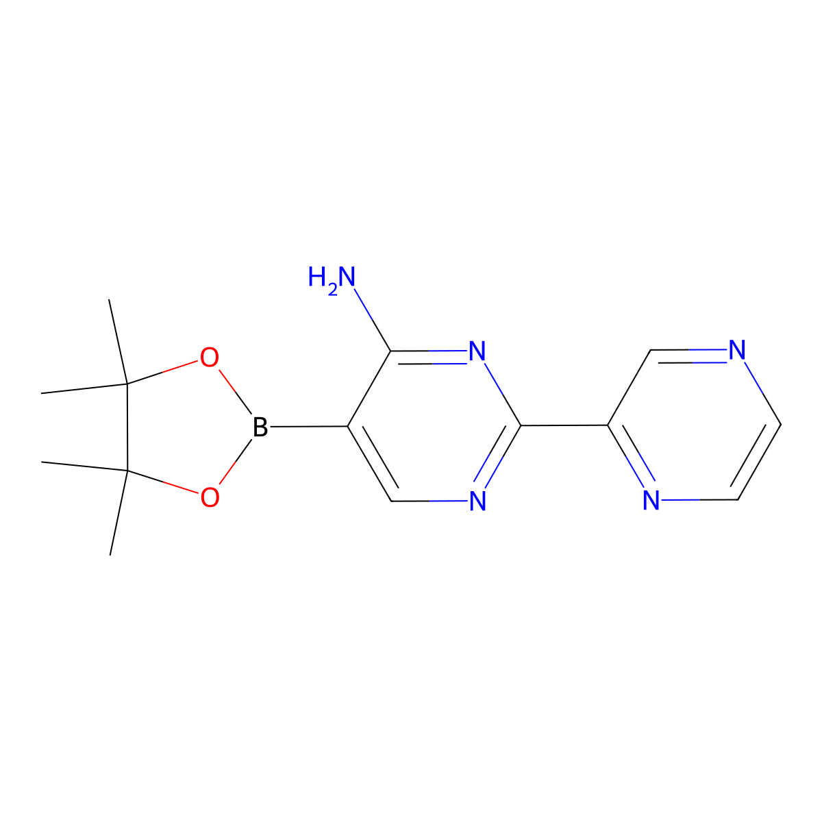 4-Amino-2-(pyrazin-2-yl)pyrimidine-5-boronic acid pinacol ester molecular structure, CAS 2223035-48-9