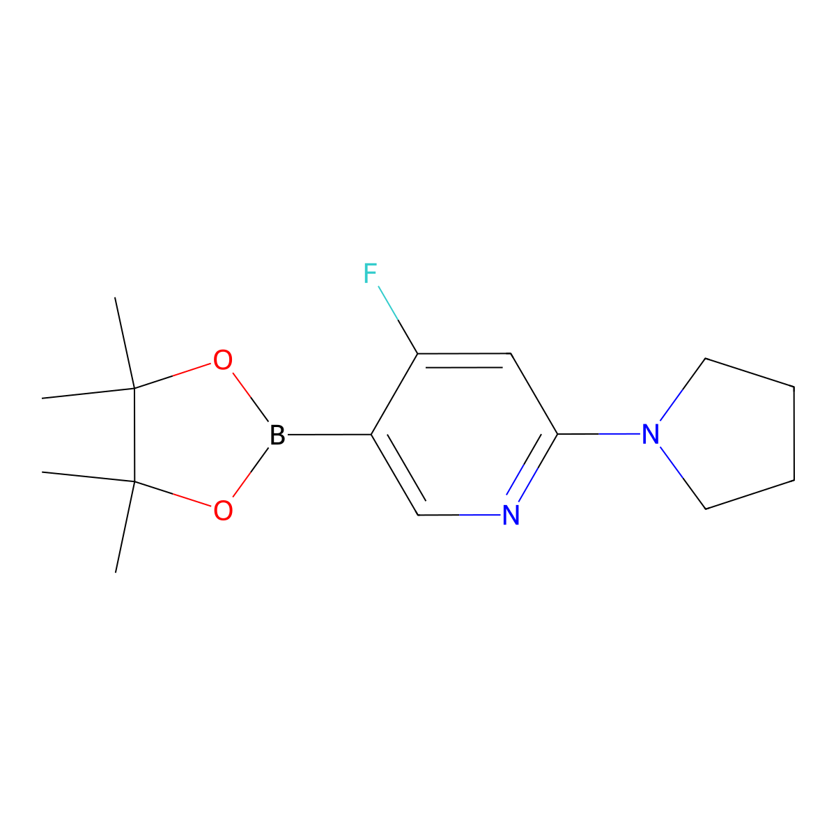 4-Fluoro-2-(pyrrolidino)pyridine-5-boronic acid pinacol ester molecular structure, CAS 2223035-52-5