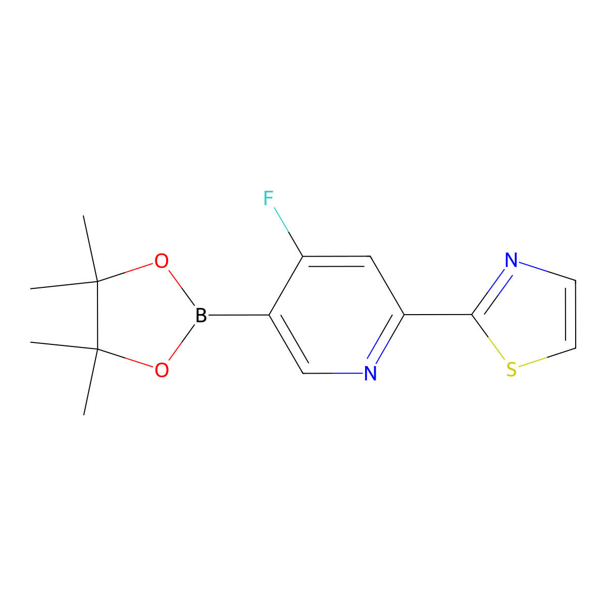 4-Fluoro-2-(thiazol-2-yl)pyridine-5-boronic acid pinacol ester molecular structure, CAS 2223035-54-7