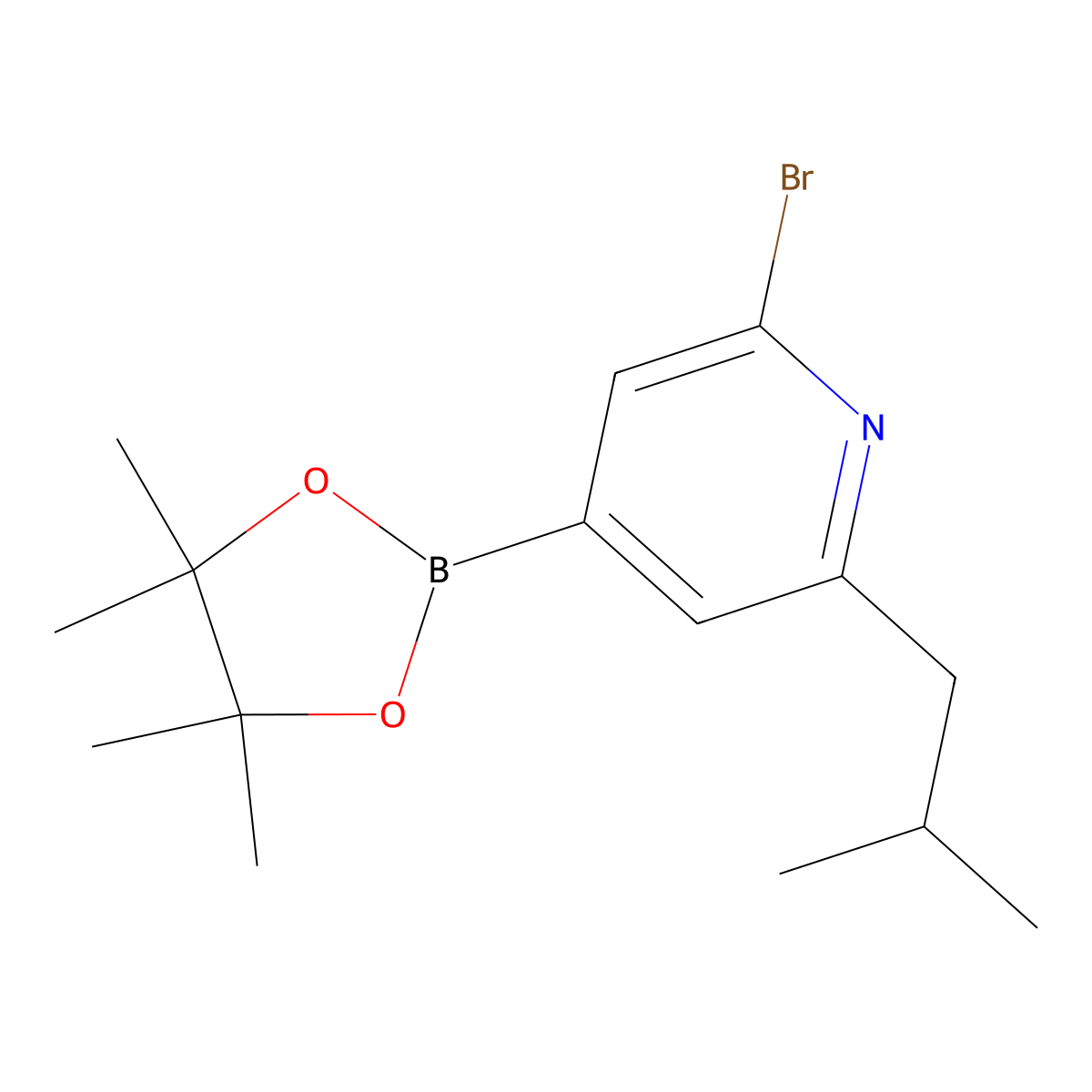 2-Bromo-6-(iso-butyl)pyridine-4-boronic acid pinacol ester molecular structure, CAS 2223035-81-0