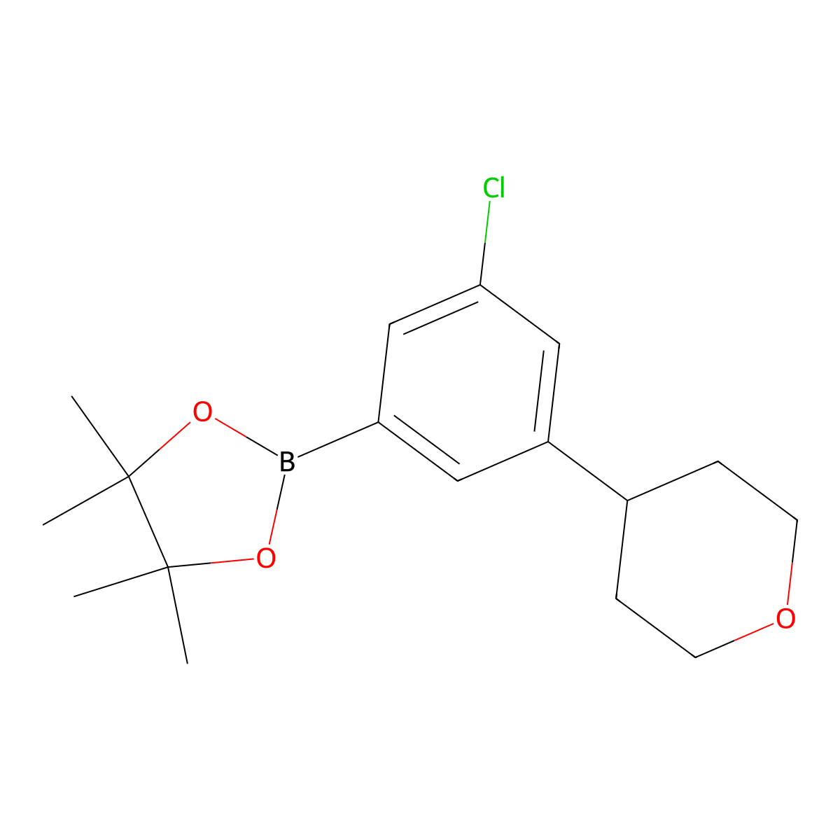 3-Chloro-5-(oxan-4-yl)phenylboronic acid pinacol ester molecular structure, CAS 2223035-82-1