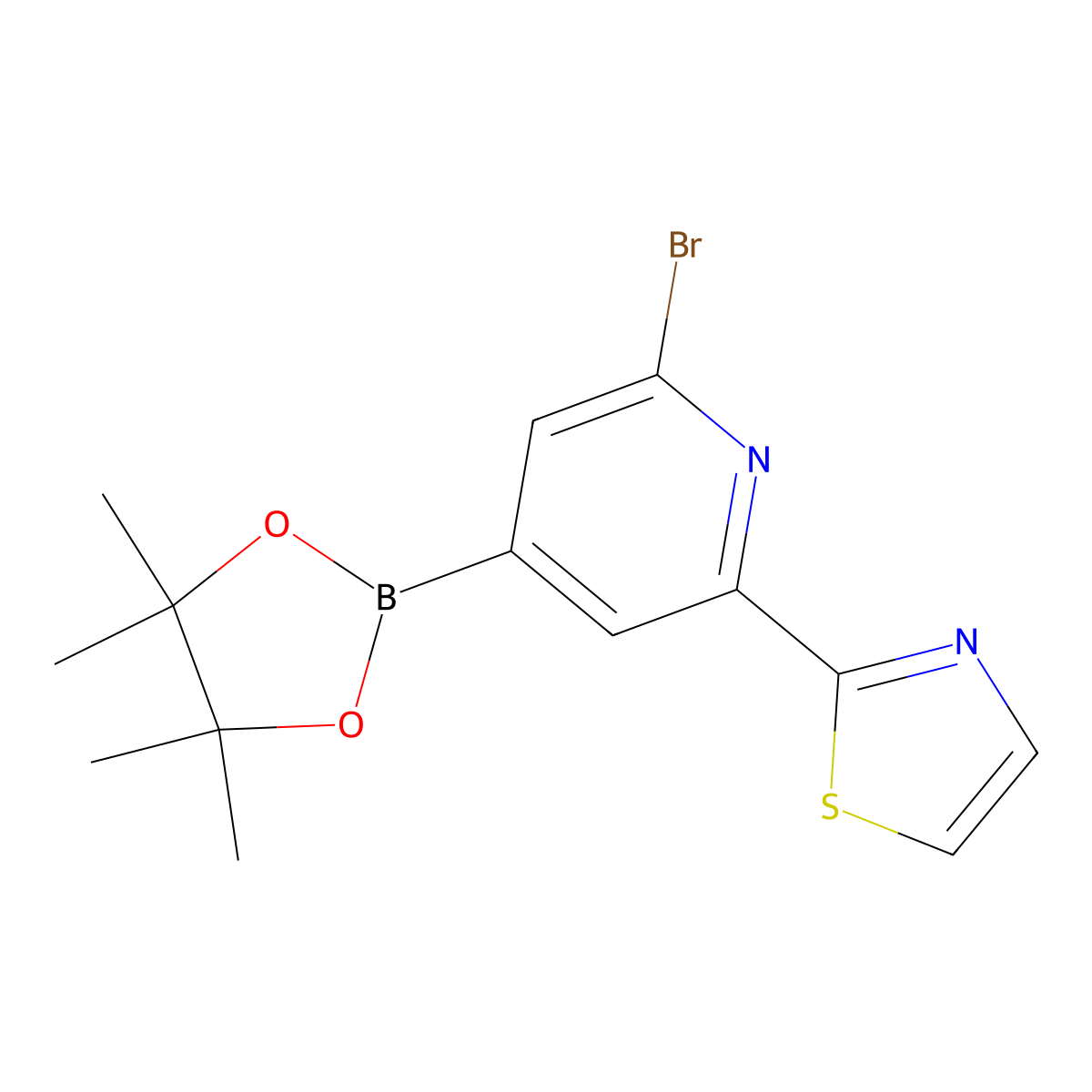 2-Bromo-6-(thiazol-2-yl)pyridine-4-boronic acid pinacol ester molecular structure, CAS 2223035-91-2