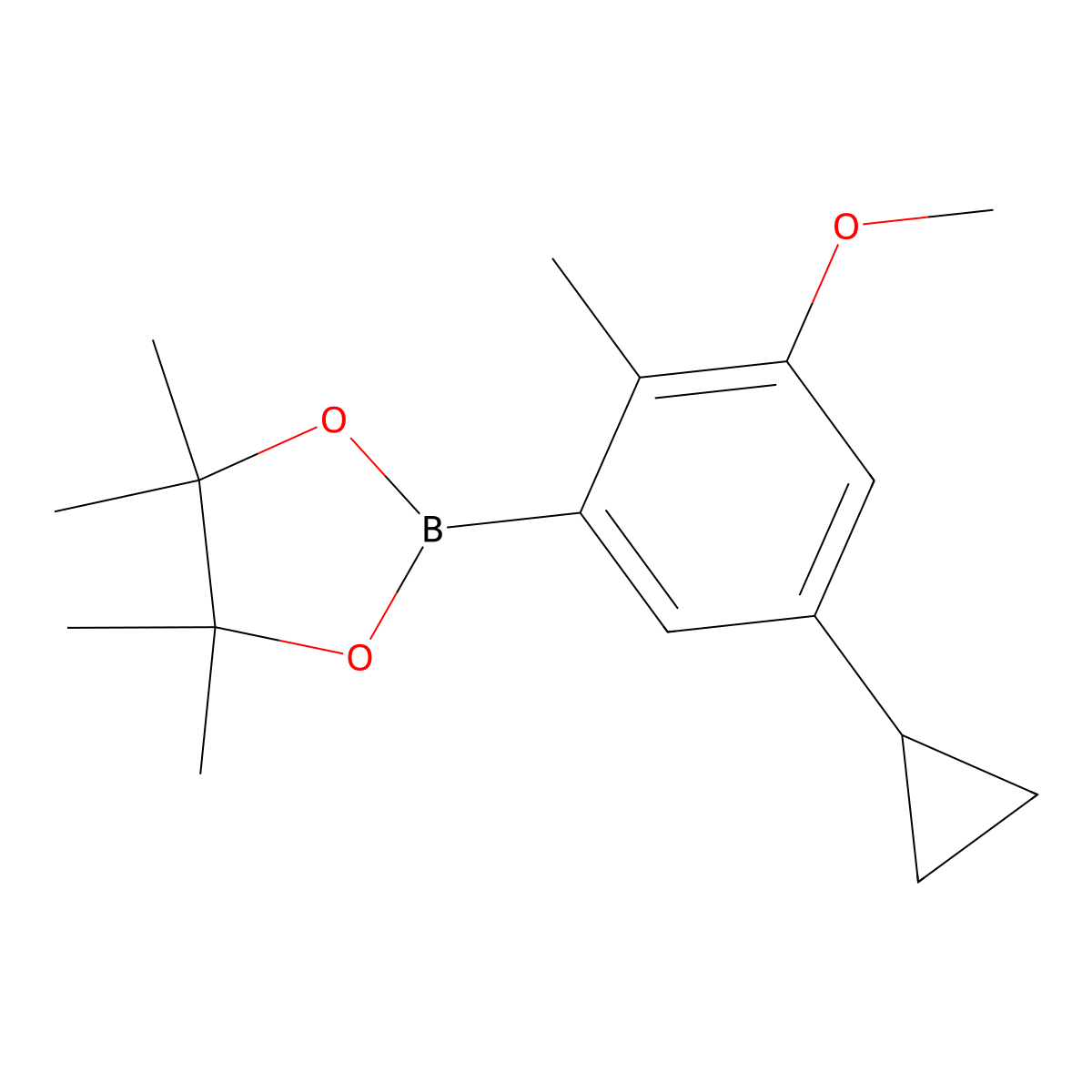 2-Methyl-3-methoxy-5-cyclopropylphenylboronic acid pinacol ester molecular structure, CAS 2223035-96-7