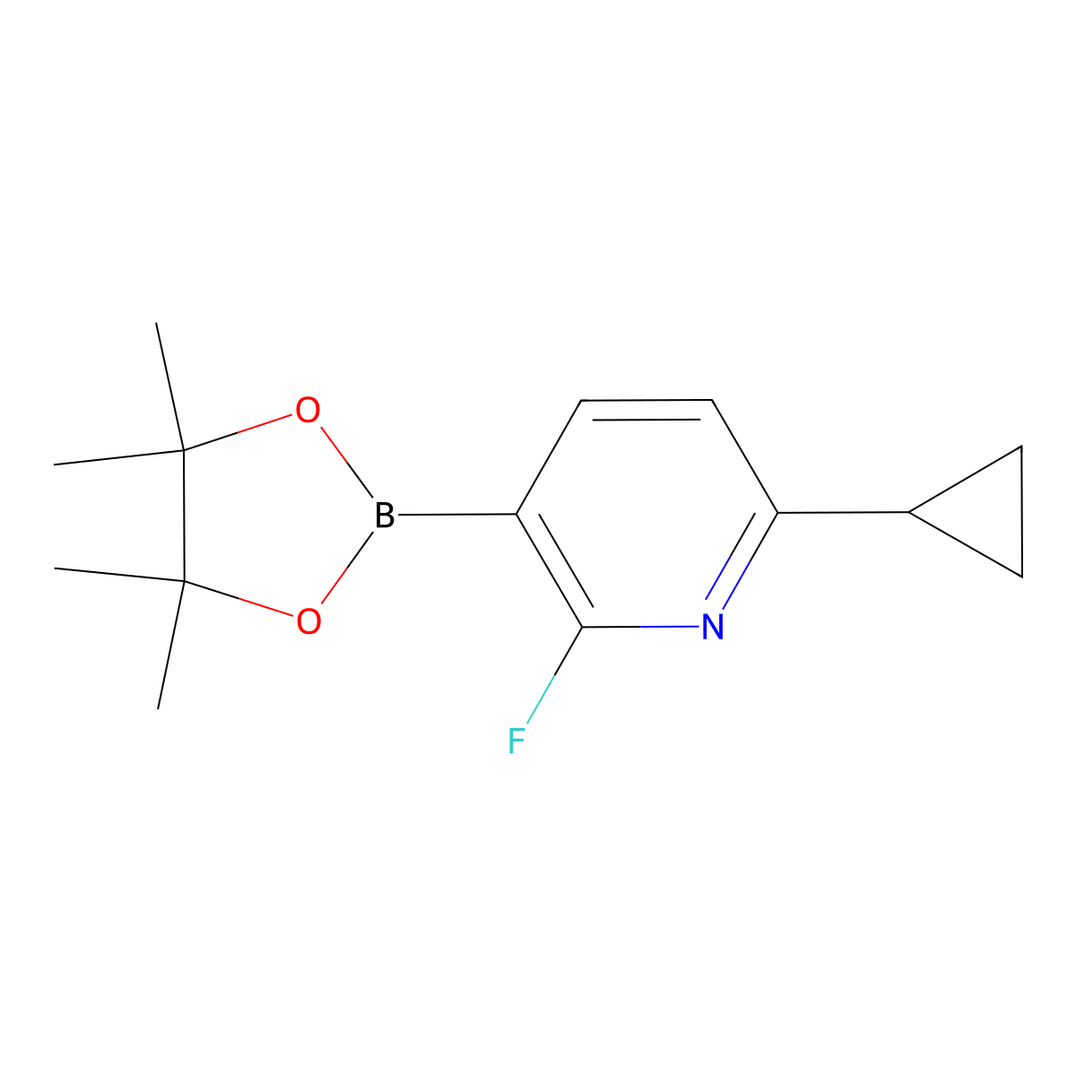6-Cyclopropyl-2-fluoro-3-(4,4,5,5-tetramethyl-1,3,2-dioxaborolan-2-yl)pyridine molecular structure, CAS 2223035-98-9