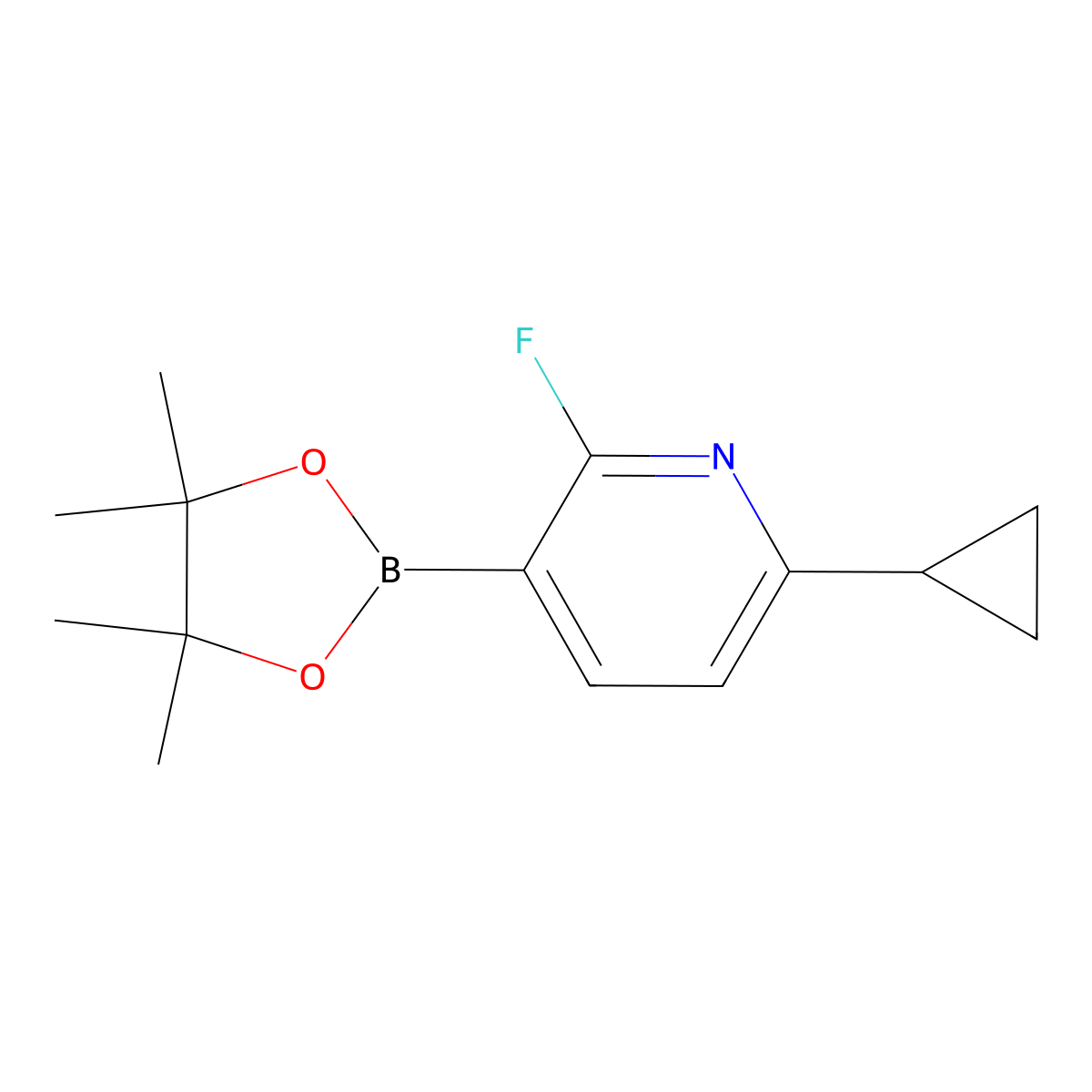 6-Cyclopropyl-2-fluoro-3-(4,4,5,5-tetramethyl-1,3,2-dioxaborolan-2-yl)pyridine molecular structure, CAS 2223035-98-9