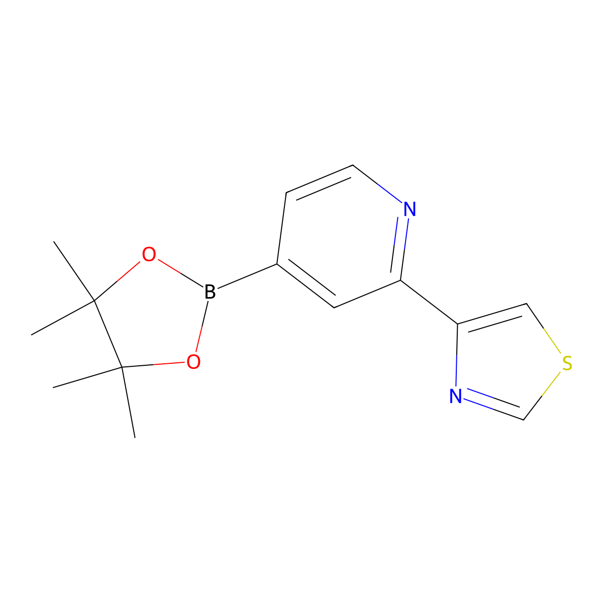 4-(4-(4,4,5,5-Tetramethyl-1,3,2-dioxaborolan-2-yl)pyridin-2-yl)thiazole molecular structure, CAS 2223035-99-0