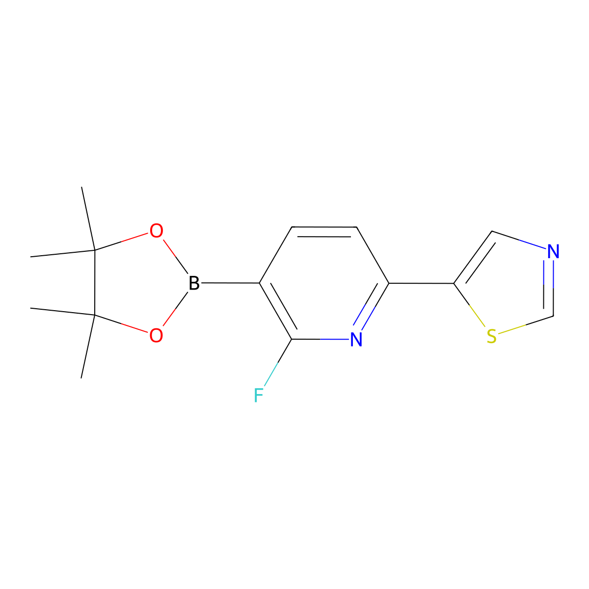 2-Fluoro-6-(thiazol-5-yl)pyridine-3-boronic acid pinacol ester molecular structure, CAS 2223036-00-6
