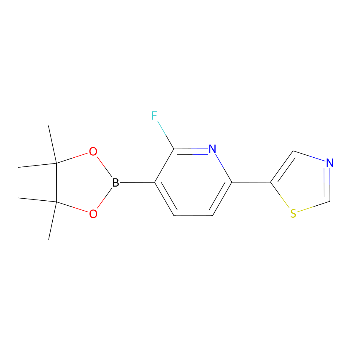 2-Fluoro-6-(thiazol-5-yl)pyridine-3-boronic acid pinacol ester molecular structure, CAS 2223036-00-6