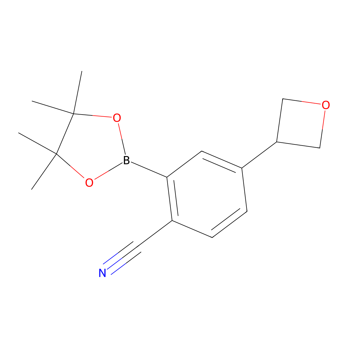 4-(Oxetan-3-yl)-2-(4,4,5,5-tetramethyl-1,3,2-dioxaborolan-2-yl)benzonitrile molecular structure, CAS 2223036-06-2
