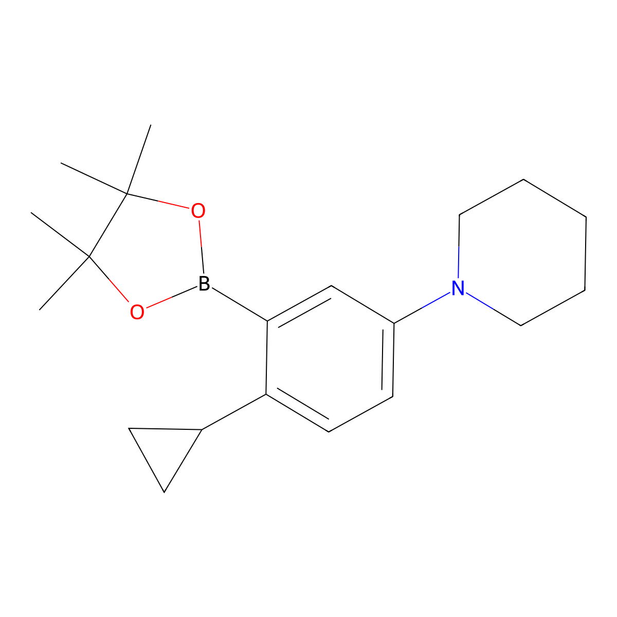 2-Cyclopropyl-5-(piperidin-1-yl)phenylboronic acid pinacol ester molecular structure, CAS 2223036-08-4