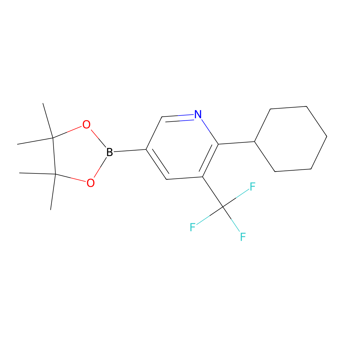 6-Cyclohexyl-5-trifluoromethylpyridine-3-boronic acid pinacol ester molecular structure, CAS 2223036-09-5