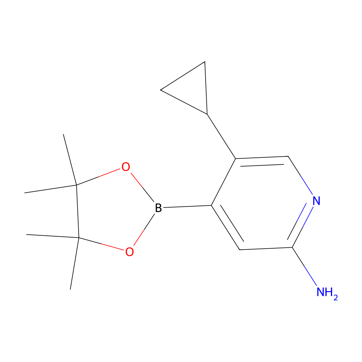 5-Cyclopropyl-4-(4,4,5,5-tetramethyl-1,3,2-dioxaborolan-2-yl)pyridin-2-amine molecular structure, CAS 2223036-15-3