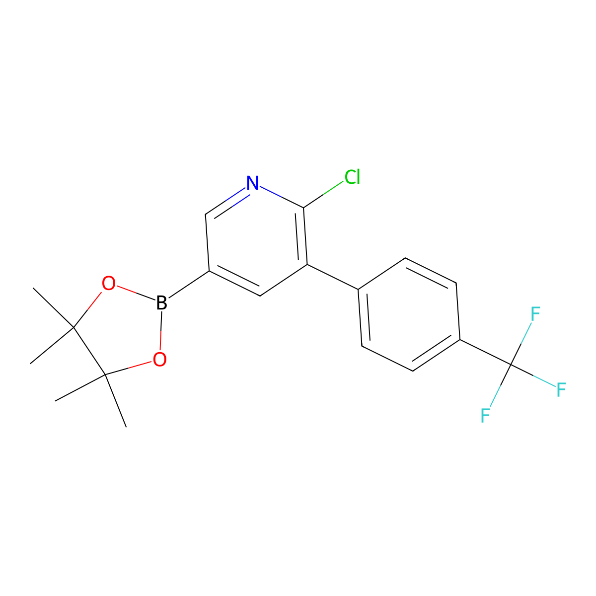 6-Chloro-5-(4-trifluoromethylphenyl)pyridine-3-boronic acid pinacol ester molecular structure, CAS 2223036-21-1