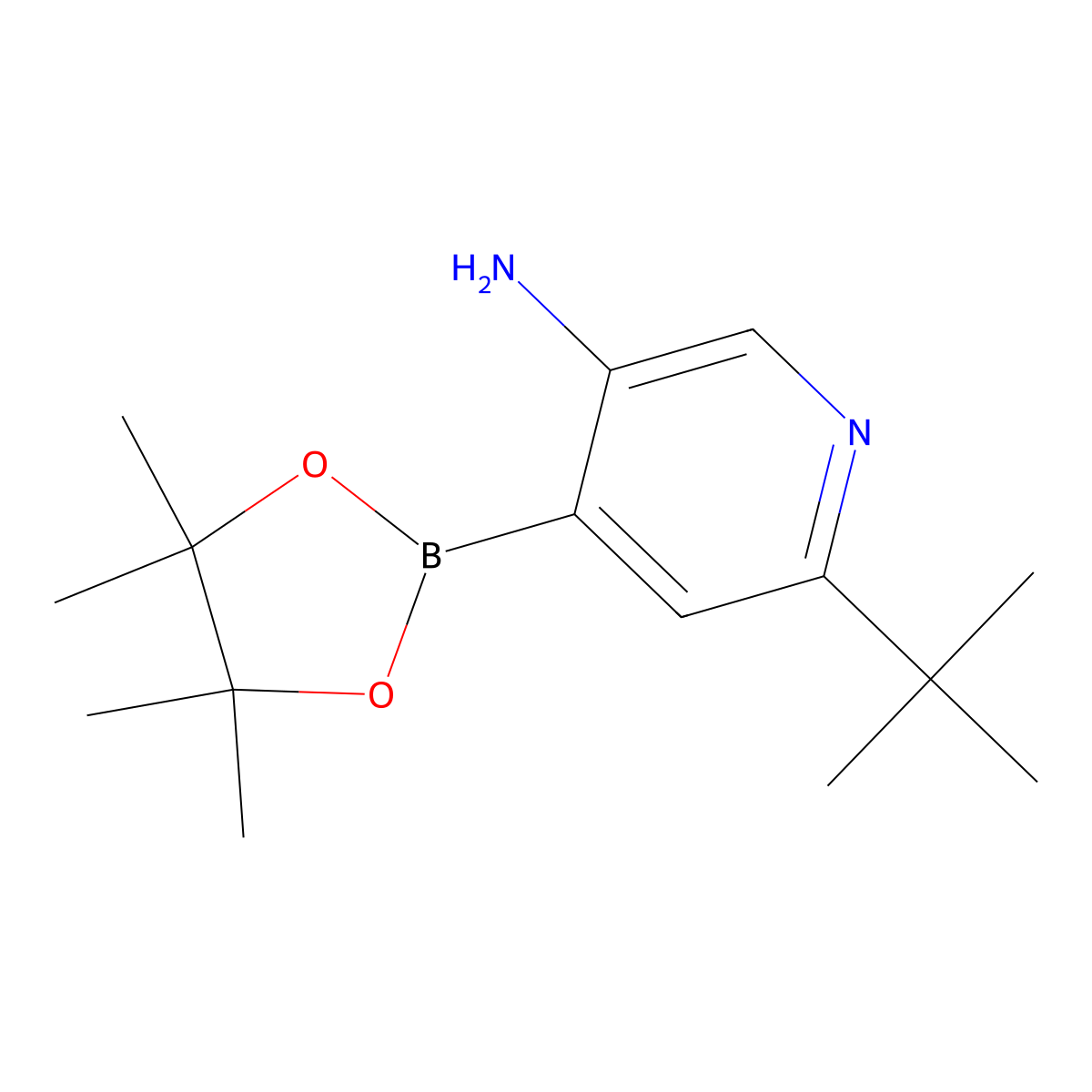 3-Amino-6-(tert-butyl)pyridine-4-boronic acid pinacol ester molecular structure, CAS 2223036-32-4
