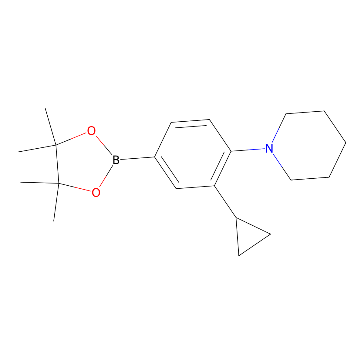1-(2-Cyclopropyl-4-(4,4,5,5-tetramethyl-1,3,2-dioxaborolan-2-yl)phenyl)piperidine molecular structure, CAS 2223036-36-8