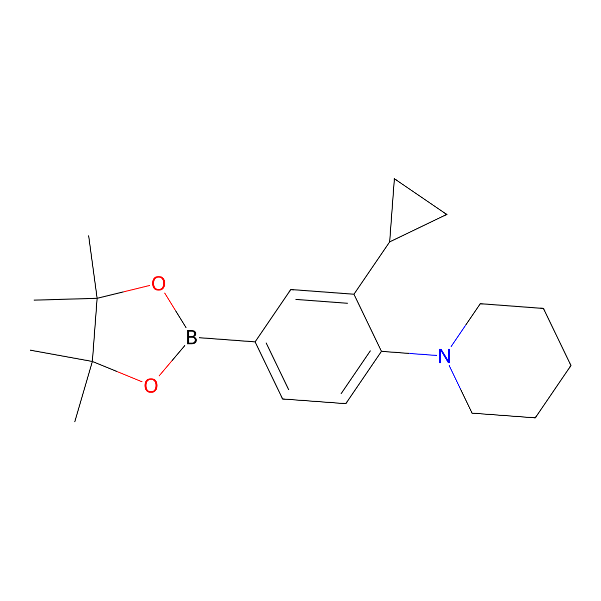 1-(2-Cyclopropyl-4-(4,4,5,5-tetramethyl-1,3,2-dioxaborolan-2-yl)phenyl)piperidine molecular structure, CAS 2223036-36-8