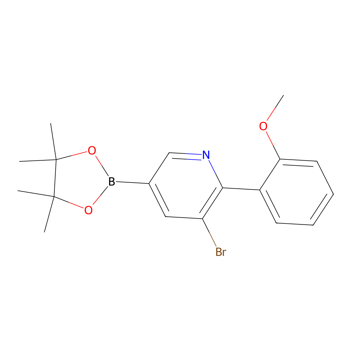 5-Bromo-6-(2-methoxyphenyl)pyridine-3-boronic acid pinacol ester molecular structure, CAS 2223036-44-8