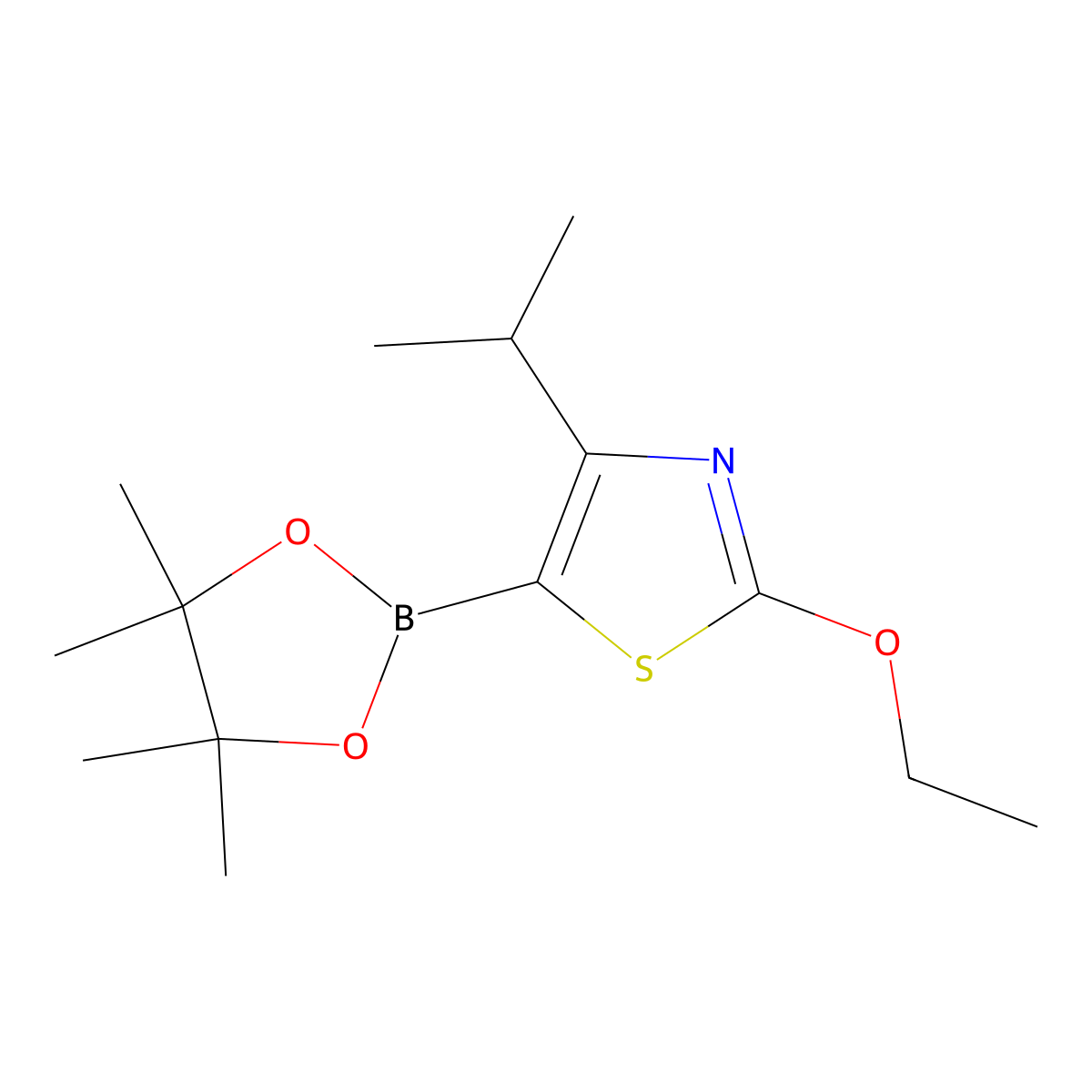 4-(iso-Propyl)-2-ethoxythiazole-5-boronic acid pinacol ester molecular structure, CAS 2223036-64-2