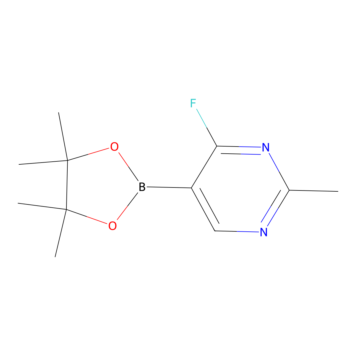 2-Methyl-4-fluoropyrimidine-5-boronic acid pinacol ester molecular structure, CAS 2223037-00-9
