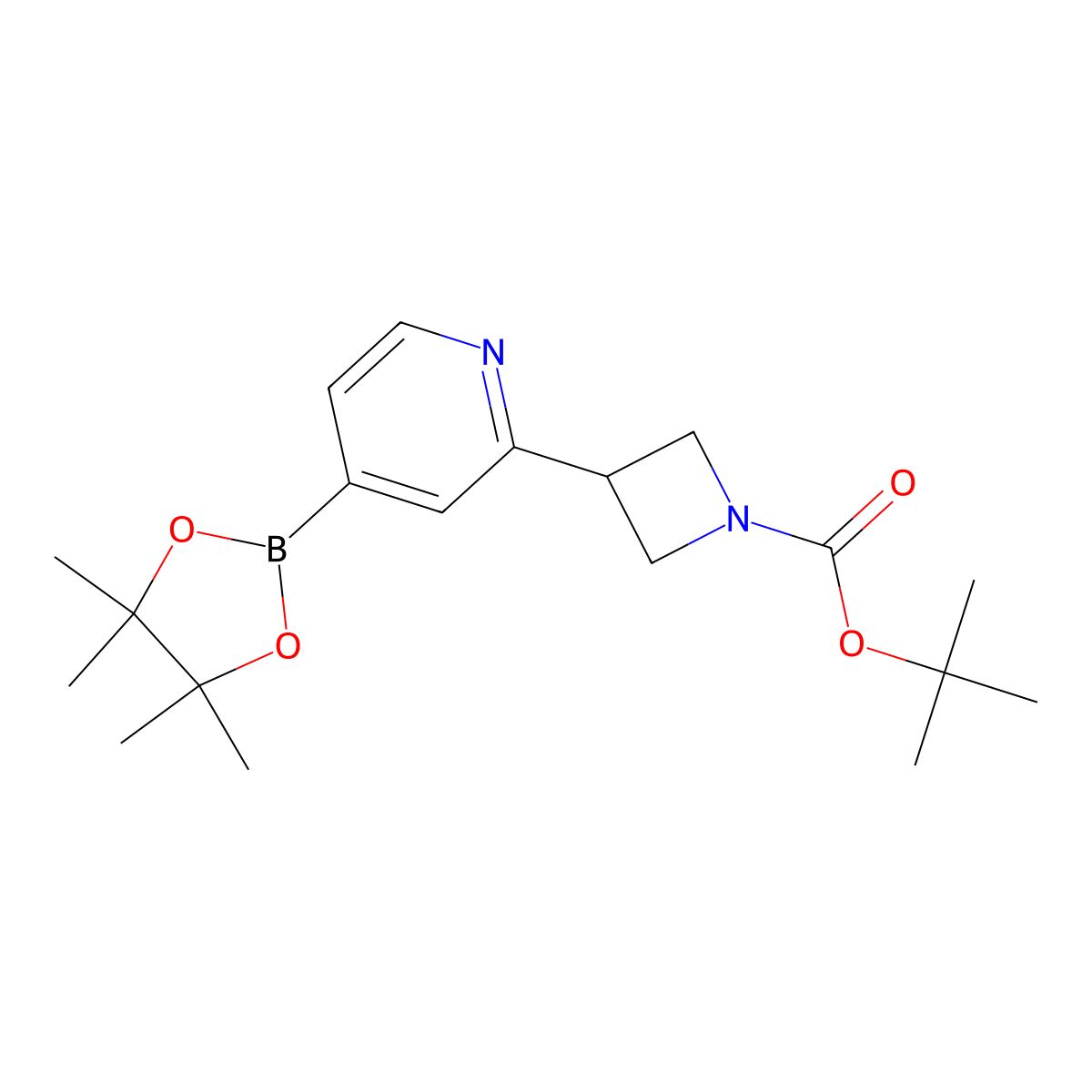 Tert-butyl 3-(4-(4,4,5,5-tetramethyl-1,3,2-dioxaborolan-2-yl)pyridin-2-yl)azetidine-1-carboxylate molecular structure, CAS 2223037-02-1