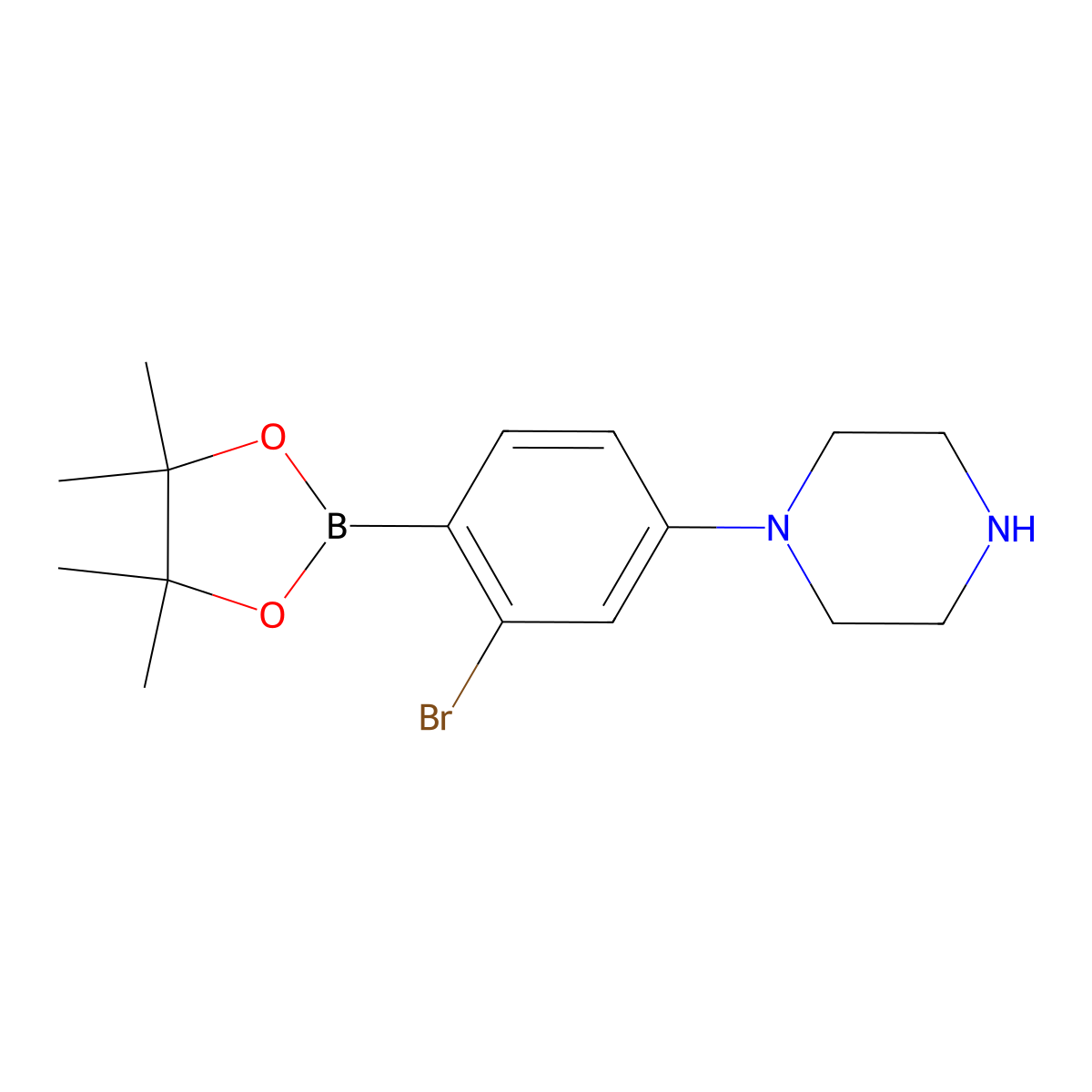 2-Bromo-4-(piperazin-1-yl)phenylboronic acid pinacol ester molecular structure, CAS 2223037-07-6