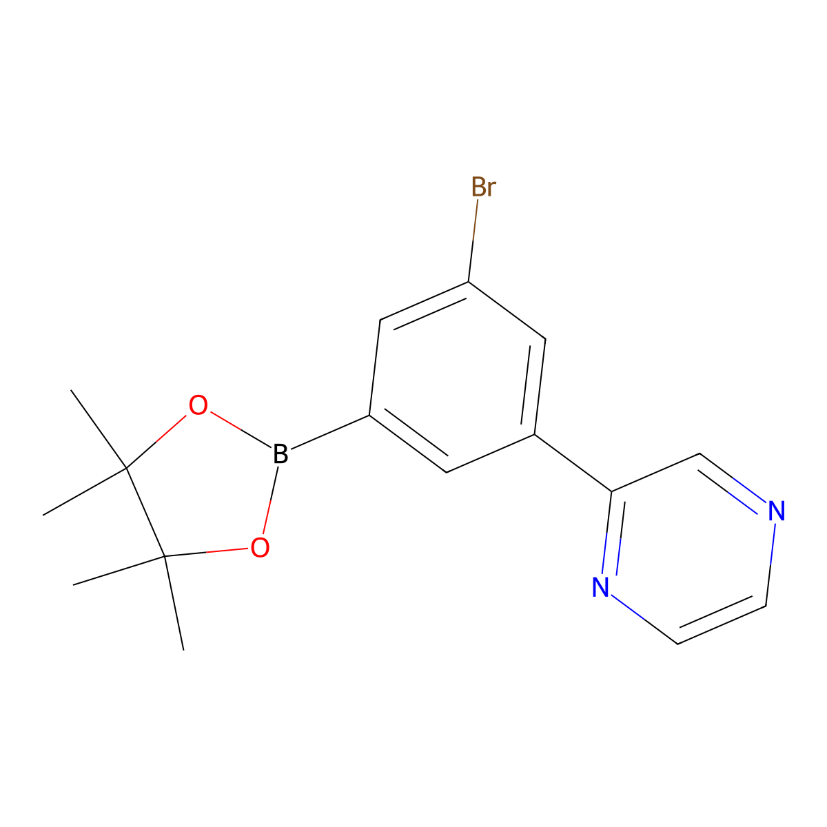 3-Bromo-5-(pyrazin-2-yl)phenylboronic acid pinacol ester molecular structure, CAS 2223037-10-1