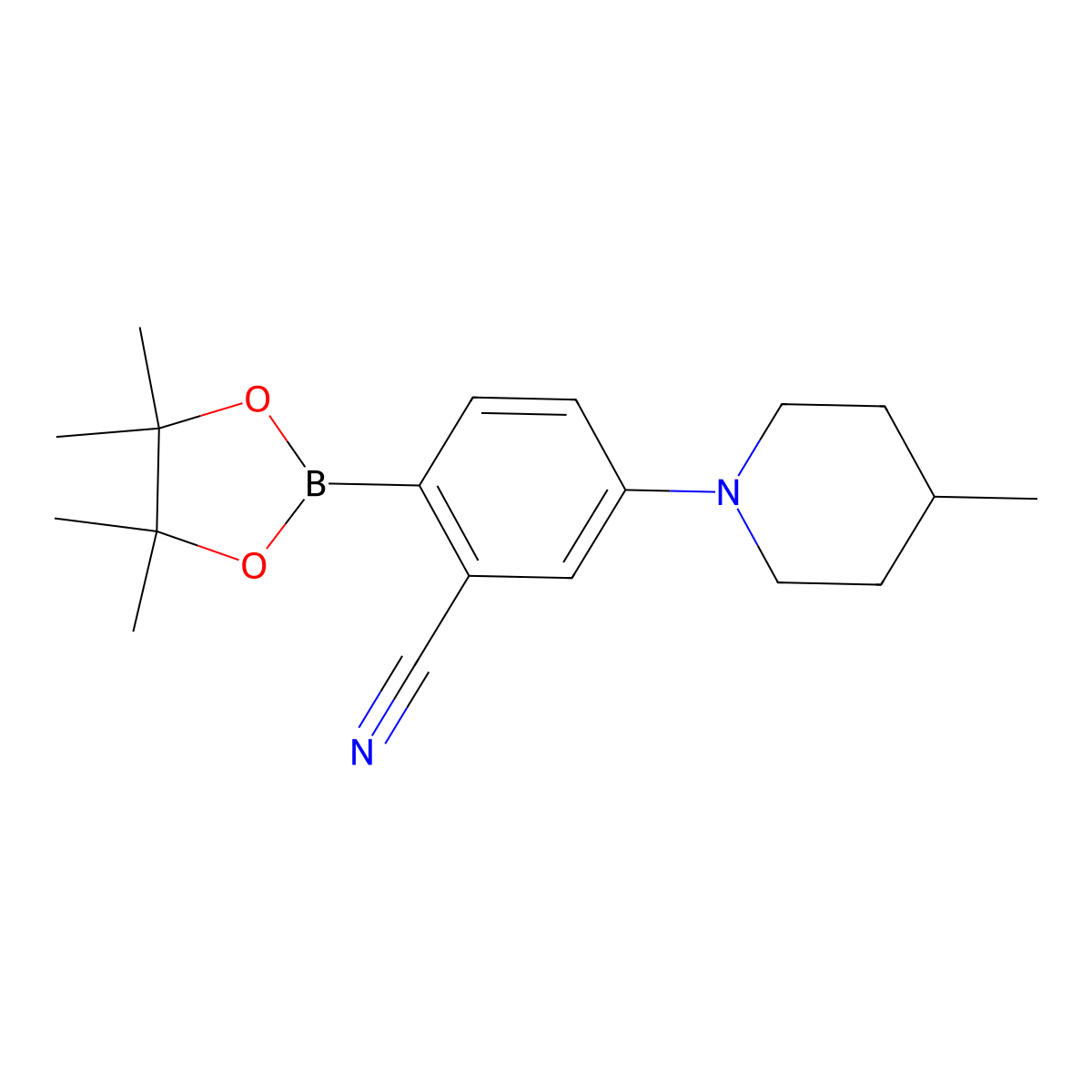 2-Cyano-4-(4-methylpiperidin-1-yl)phenylboronic acid pinacol ester molecular structure, CAS 2223037-11-2