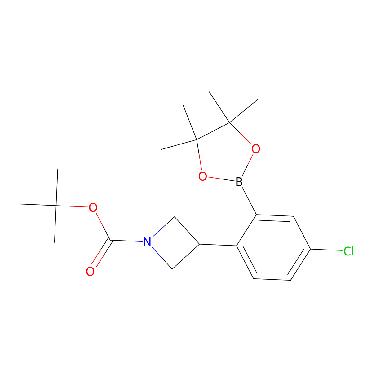 Tert-butyl 3-(4-chloro-2-(4,4,5,5-tetramethyl-1,3,2-dioxaborolan-2-yl)phenyl)azetidine-1-carboxylate molecular structure, CAS 2223037-15-6
