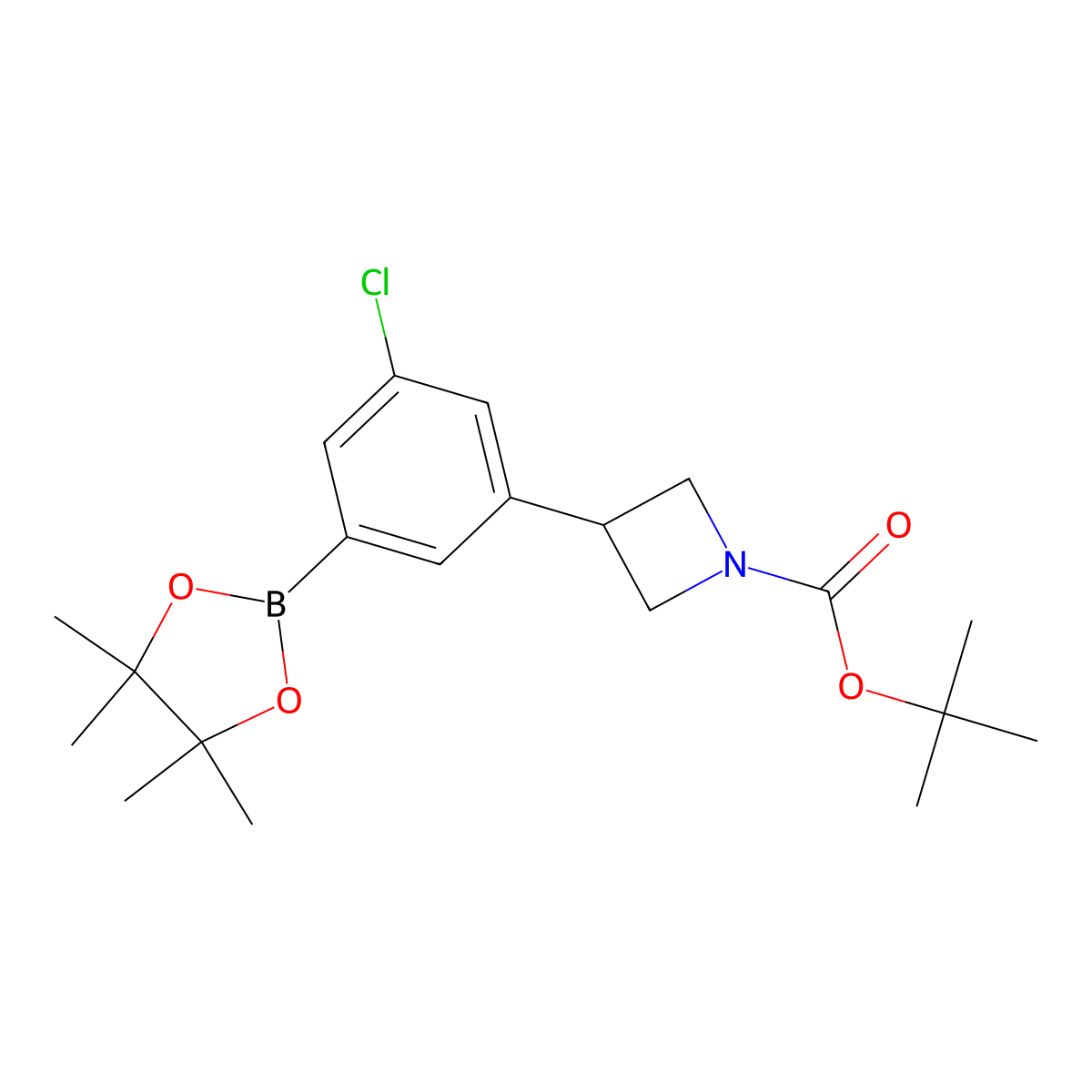 Tert-butyl 3-(3-chloro-5-(4,4,5,5-tetramethyl-1,3,2-dioxaborolan-2-yl)phenyl)azetidine-1-carboxylate molecular structure, CAS 2223037-18-9