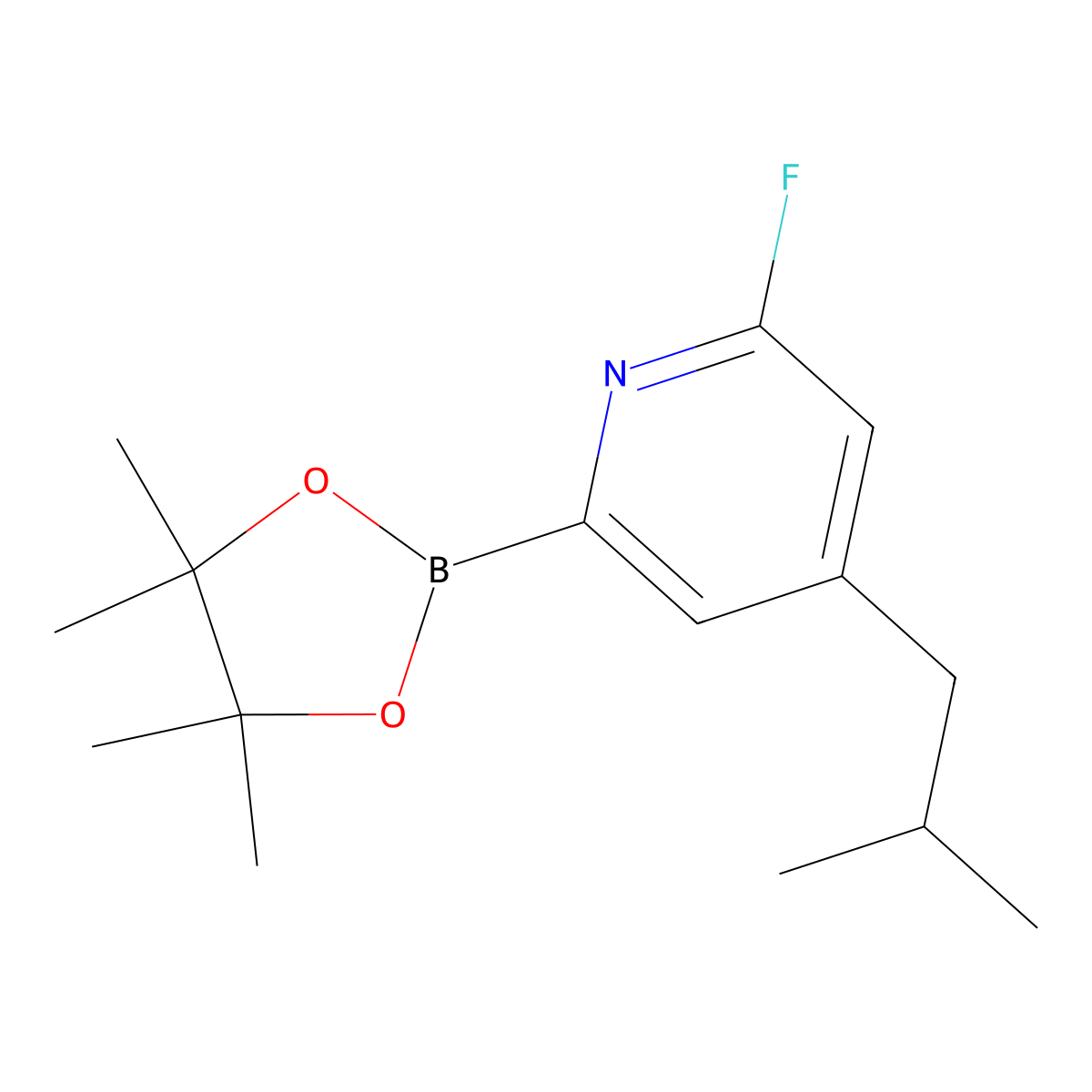2-Fluoro-4-isobutyl-6-(4,4,5,5-tetramethyl-1,3,2-dioxaborolan-2-yl)pyridine molecular structure, CAS 2223037-40-7