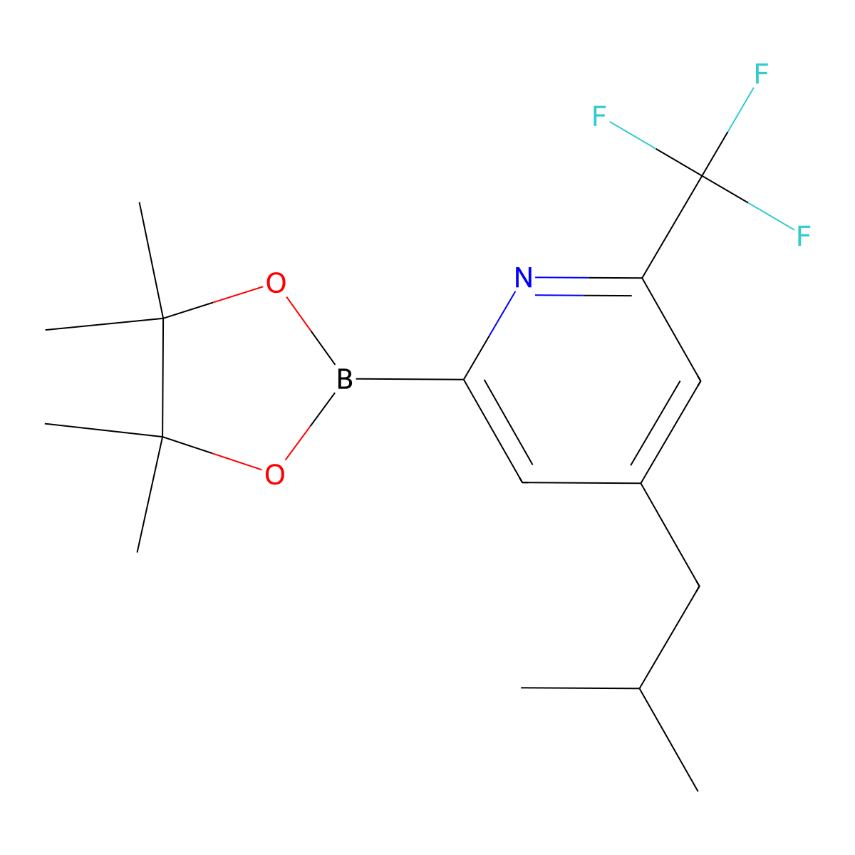 4-Isobutyl-2-(4,4,5,5-tetramethyl-1,3,2-dioxaborolan-2-yl)-6-(trifluoromethyl)pyridine molecular structure, CAS 2223037-43-0
