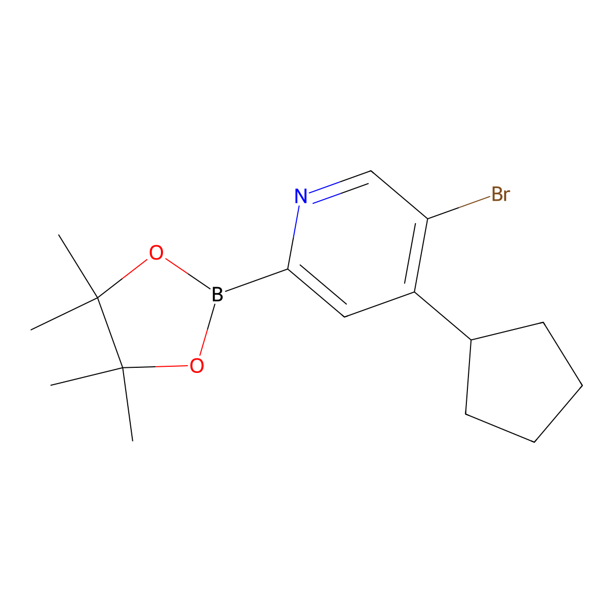 5-Bromo-4-(cyclopentyl)pyridine-2-boronic acid pinacol ester molecular structure, CAS 2223037-55-4