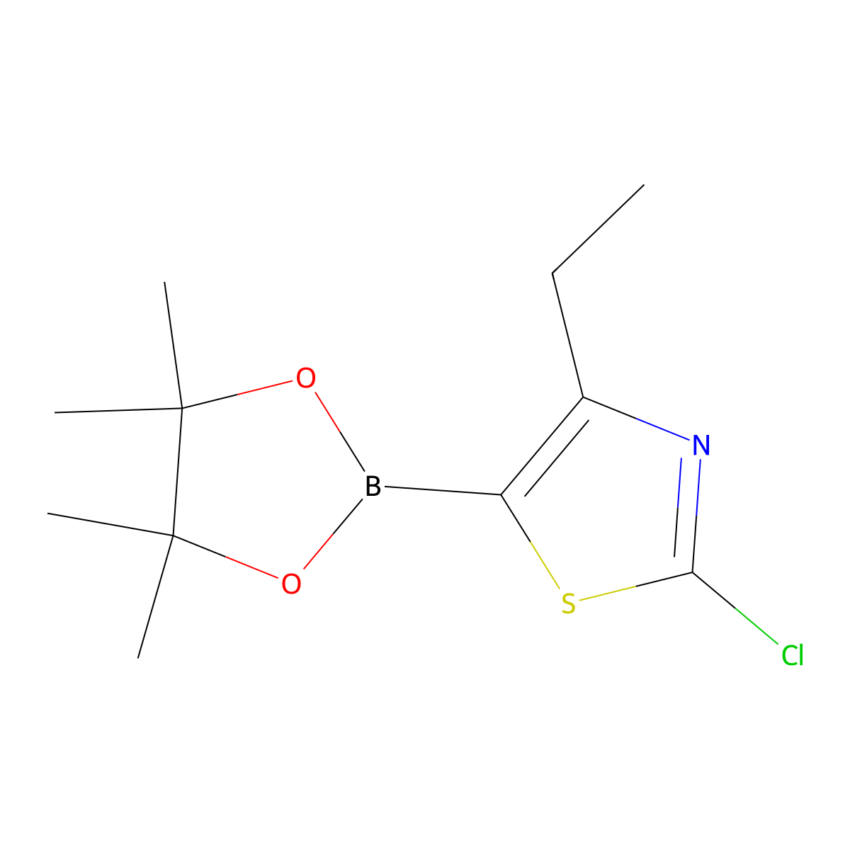2-Chloro-4-ethyl-5-(4,4,5,5-tetramethyl-1,3,2-dioxaborolan-2-yl)-1,3-thiazole molecular structure, CAS 2223037-72-5