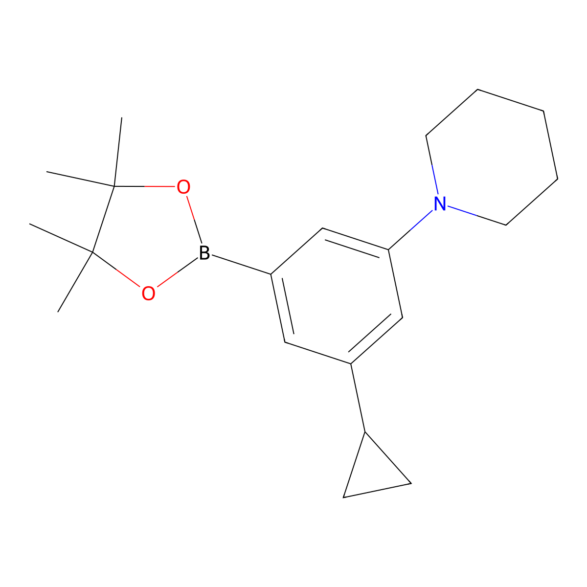 1-(3-Cyclopropyl-5-(4,4,5,5-tetramethyl-1,3,2-dioxaborolan-2-yl)phenyl)piperidine molecular structure, CAS 2223037-73-6
