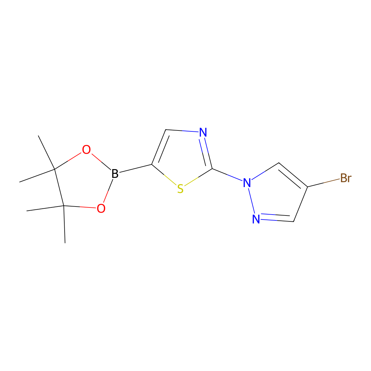 2-(4-Bromo-1H-pyrazol-1-yl)thiazole-5-boronic acid pinacol ester molecular structure, CAS 2223038-09-1