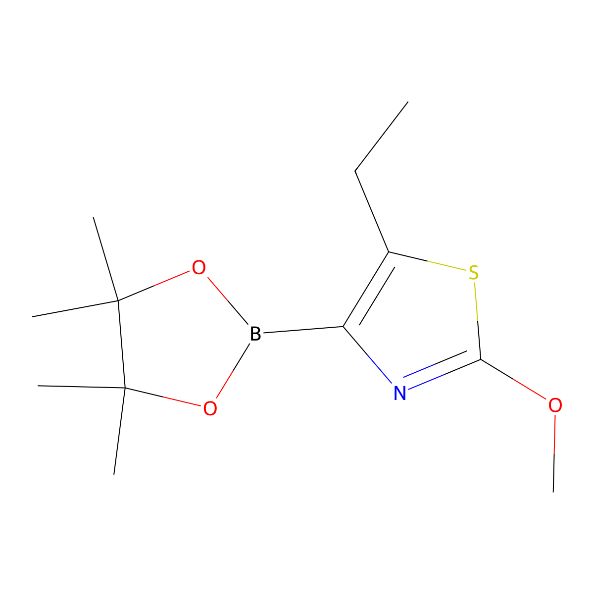 5-Ethyl-2-methoxythiazole-4-boronic acid pinacol ester molecular structure, CAS 2223038-11-5