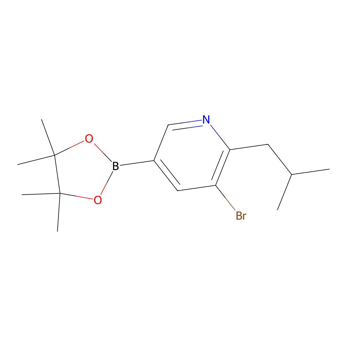 5-Bromo-6-(iso-butyl)pyridine-3-boronic acid pinacol ester molecular structure, CAS 2223038-14-8
