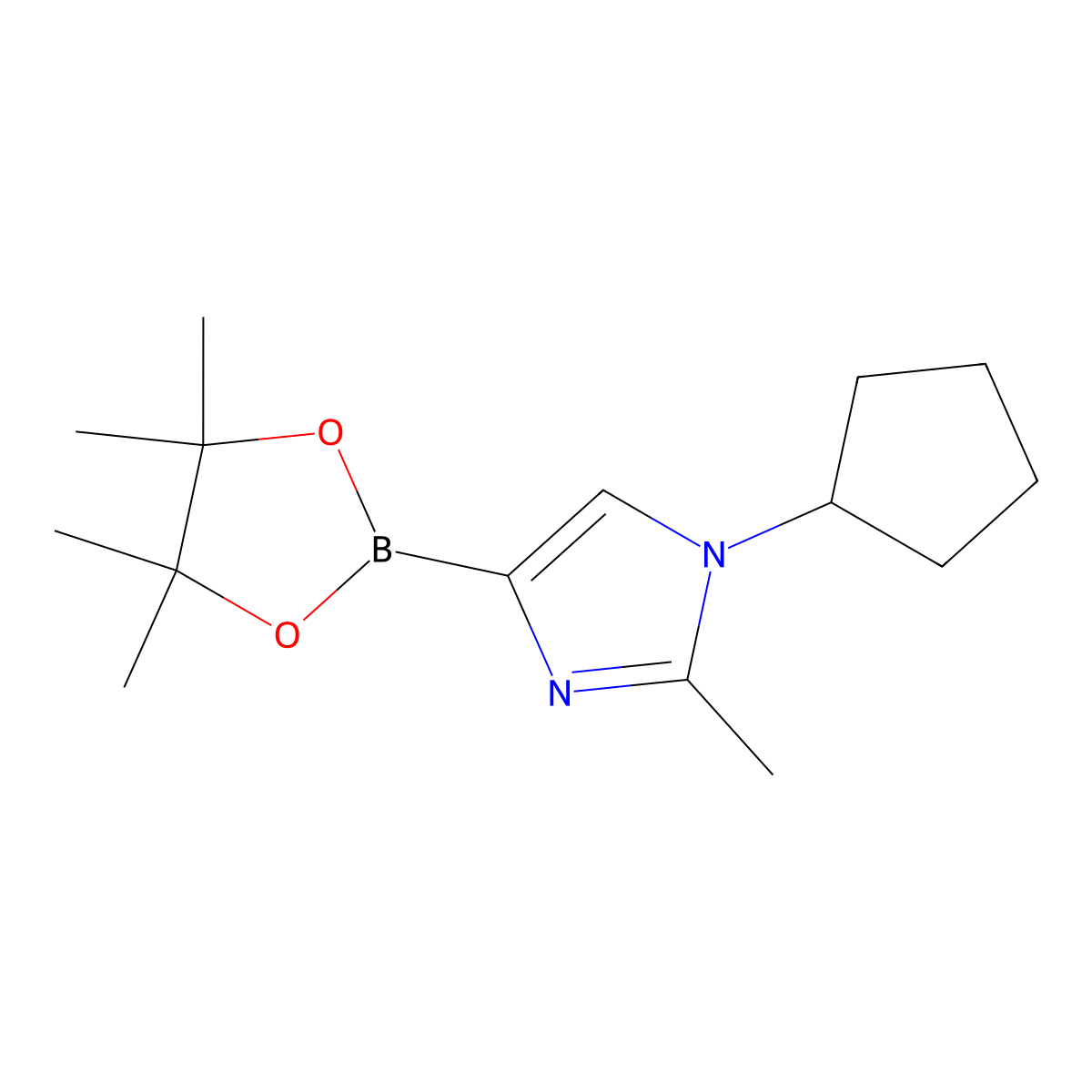 1-cyclopentyl-2-methyl-4-(4,4,5,5-tetramethyl-1,3,2-dioxaborolan-2-yl)-1H-imidazole molecular structure, CAS 2223038-49-9
